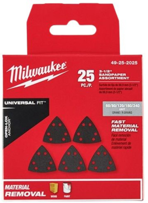 Milwaukee Universal Fit OPEN-LOK 3-1/2" Triangle Sandpaper 25 Piece Variety Pack