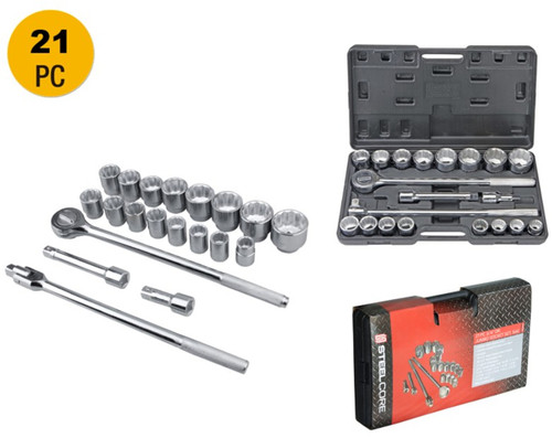 Steel Core 30200 3/4" Heavy Duty Steel Jumbo Socket Set with Case (21-Piece)