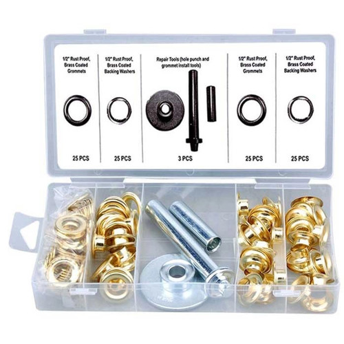 Steel Core 103 Piece Grommet Installation Kit with Brass Coated Grommets and Washers