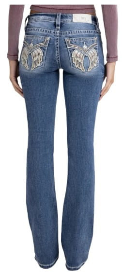 Miss Me Womens Charmeine Mid-Rise Wings Bootcut Jeans