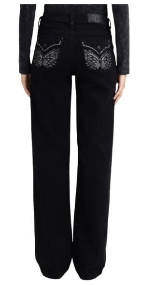 Miss Me Womens Black Eclipse Butterfly Wings Slim Wide Jeans