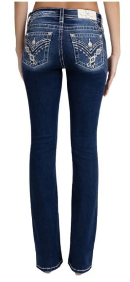 Miss Me Womens Nyah Mid-Rise Cross Stitched Bootcut Jeans