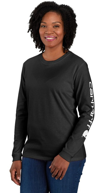 Carhartt Womens Loose Fit Heavyweight Long Sleeve Logo Sleeve Graphic T-Shirt