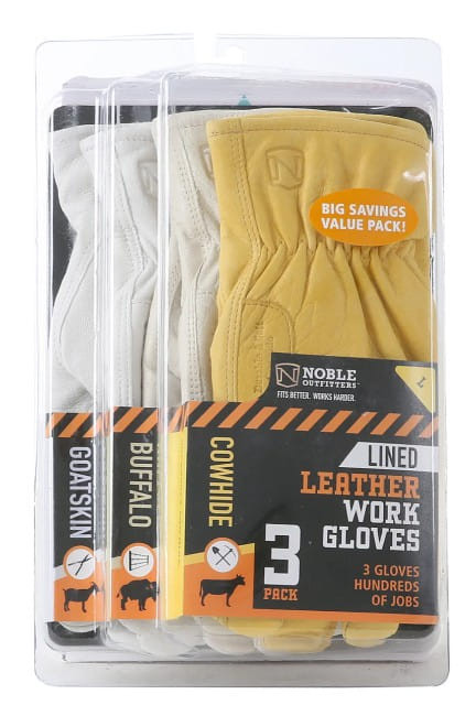 Noble Outfitters Mens Multi Fleece Lined Leather Work Gloves 3 Pack