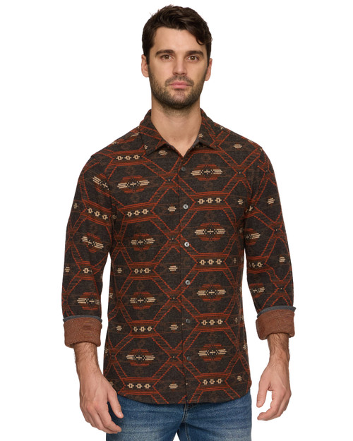 Threadgrit Mens Axel Rust Long Sleeve Knit Flannel Shirt