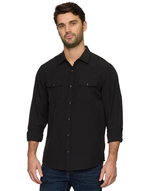 Threadgrit Mens Murphy Black UPF Performance Snap Button Western Shirt
