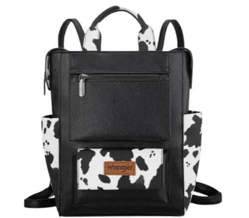 Wrangler Black Cow Print Convertible Leather Backpack
v