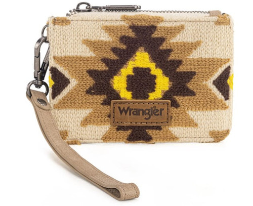 Wrangler Tan Yellow Aztec Pattern Leather Zip Wallet