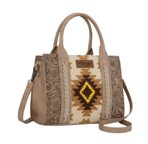 Wrangler Tan Tooled Aztec Pattern Print Concealed Carry Tote/Crossbody