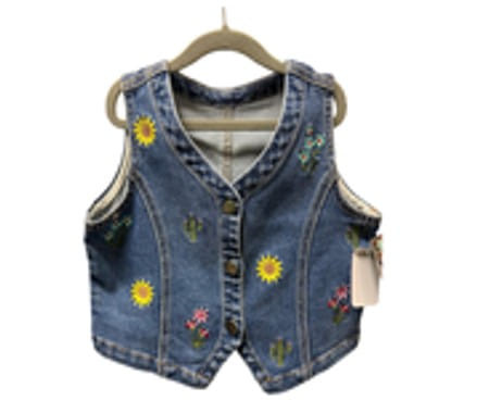 The Twisted Filly Girls Floral Embroidered Denim Button Up Vest