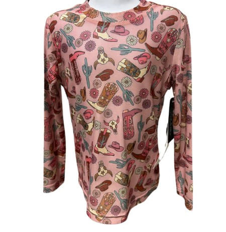 The Twisted Filly Girls Pink Desert Boot and Cactus Long Sleeve Mesh Top
