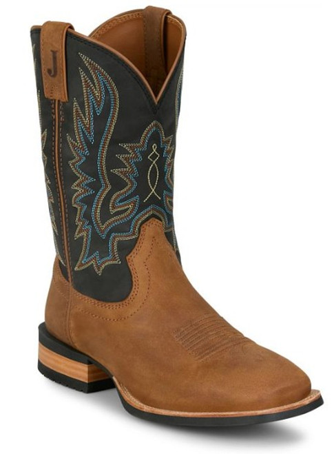 Justin Men's Chestnut & Black Rustle Outlaw 11" Western Square Toe Boots