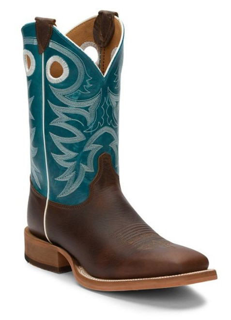 Justin Men's Chocolate Brown & Teal Drennan 11" Western Square Toe Boots