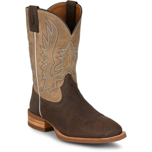 Justin Men's Grizzly Brown & Tan Rustle Outlaw 11" Western Square Toe Boots