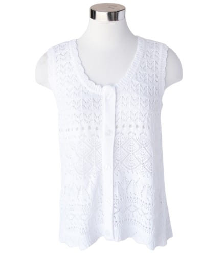 Keren Hart Womens White Button Front Crochet Scalloped Tank Top