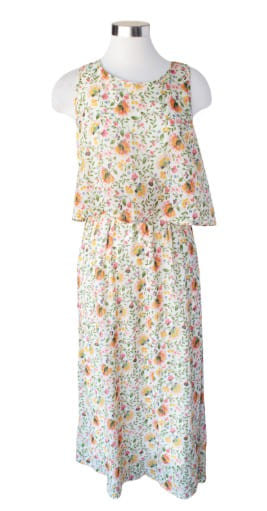 Keren Hart Womens White and Yellow Floral Sleeveless Tiered Maxi Dress
v