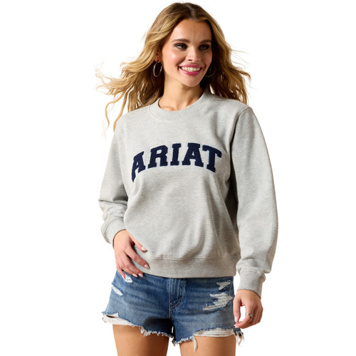 Ariat Ladies Light Heather Grey Essential Patch Logo Crew Long Sleeve Sweatshirt