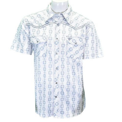 Cowboy Hardware Mens White Striped Aztec Short Sleeve Western Snap Shirt