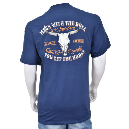 Cowboy Hardware Mens Navy Mess with the Bull Short Sleeve T Shirt