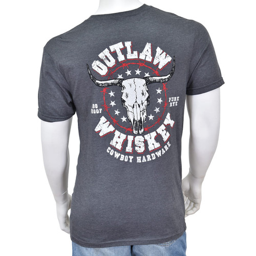Cowboy Hardware Mens Gray Outlaw Whiskey Short Sleeve T Shirt