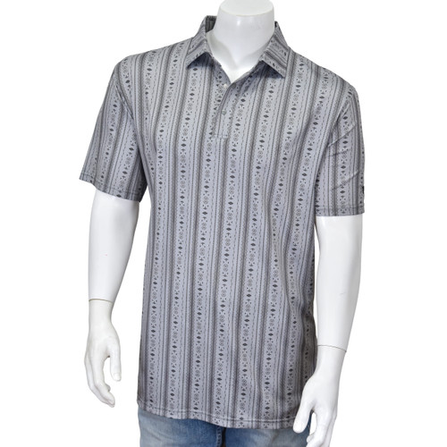 Cowboy Hardware Mens Gray Striped Aztec Short Sleeve Polo Shirt