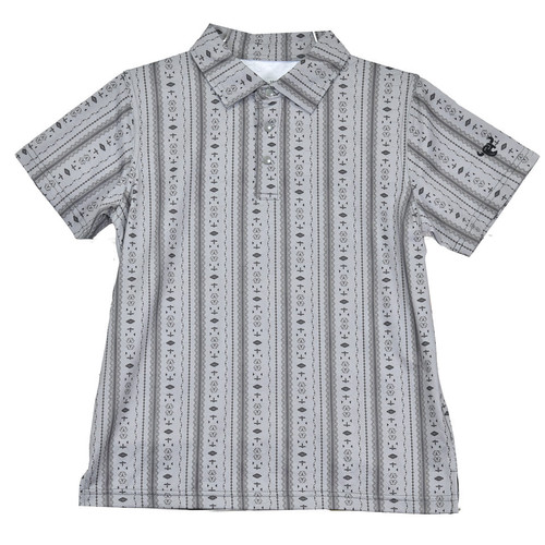 Cowboy Hardware Boys Gray Striped Aztec Short Sleeve Polo Shirt