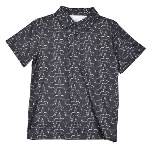 Cowboy Hardware Boys Toddler Black Abstract Steer Skull Short Sleeve Polo Shirt