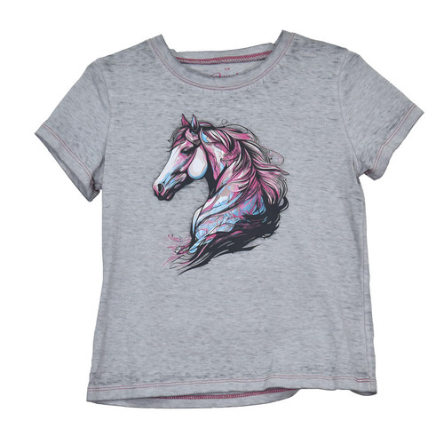 Cowboy Hardware Girls Gray Watercolor Horse Graphic Short Sleeve Shirt