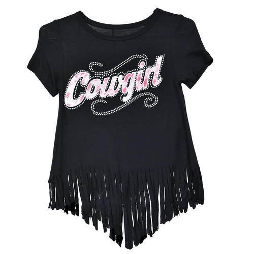 Cowboy Hardware Girls Black Cowgirl Fringe Graphic Short Sleeve Shirt
