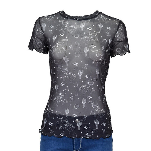 Cowboy Hardware Womens Black Buck N' Boots Mesh Short Sleeve Shirt