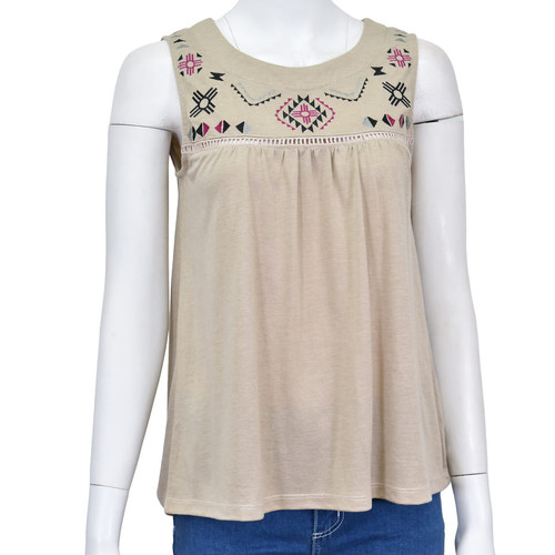 Cowboy Hardware Womens Tan Multi Colored Aztec Embroidered Tank Top