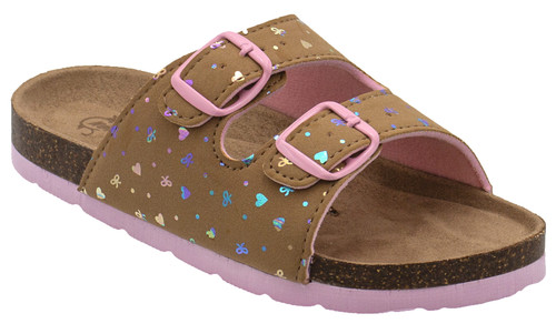 Northside Girls Mariani II Heart Print Dual Buckle Cork Slip On Sandal