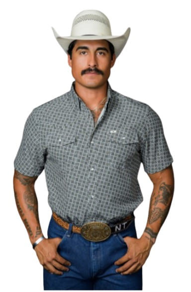 Ferrel Mens The Colton Green Geometric Short Sleeve Western Snap Shirt