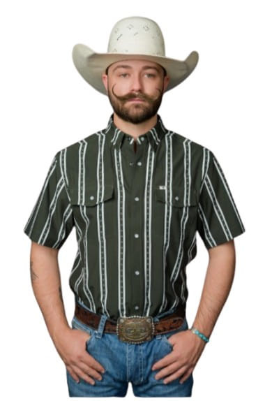 Ferrel Mens The Tucker Green Striped Short Sleeve Western Snap Shirt
