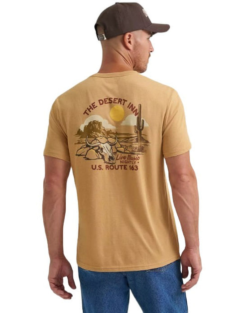 Wrangler Mens Tan Desert inn Back Graphic Short Sleeve T-Shirt