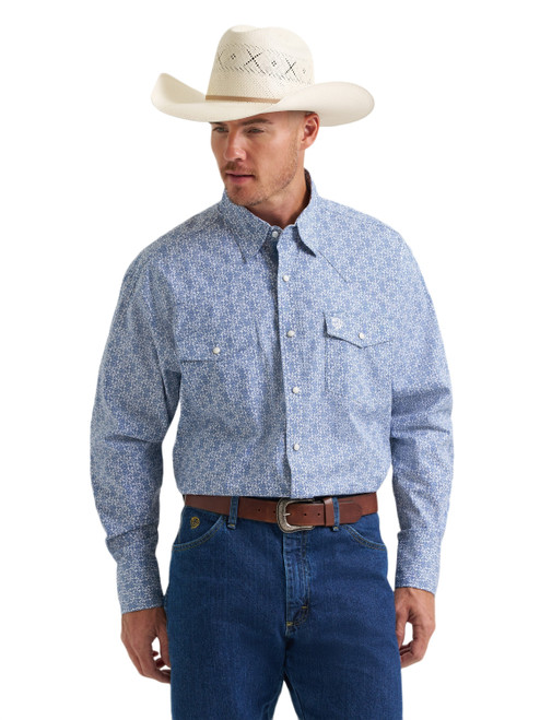 Wrangler Mens George Strait Blue Steel Troubadour Long Sleeve Western Snap Shirt