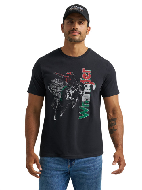 Wrangler Mens Black Heather Bull Rider Graphic Short Sleeve T-Shirt
