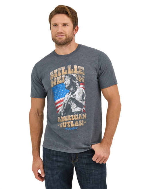 Wrangler Mens Grey Willie Nelson American Outlaw Short Sleeve T-Shirt