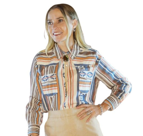 Cotton & Rye Womens Navy Multi Stripe Aztec Button Down Long Sleeve Shirt