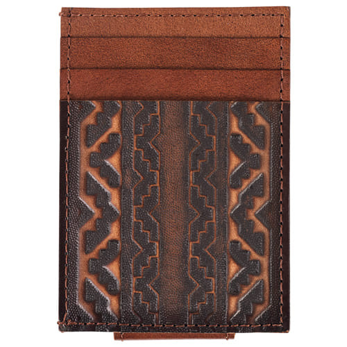 Red Dirt Hat Co. Mens Brown Western Aztec Tooled Leather Card Holder