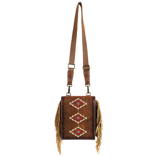 CatchFly Womens Brown Western Aztec Studded Saddle Purse