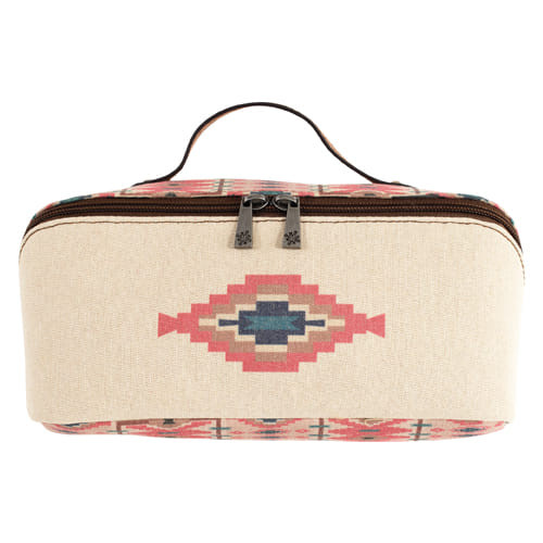 CatchFly Womens Cream and Coral Aztec Cosmetic bag