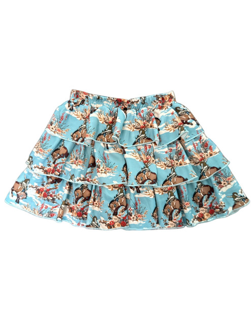 Shea Baby Infant & Toddler Girls Blue Bronc & Floral Tiered Ruffle Skirt