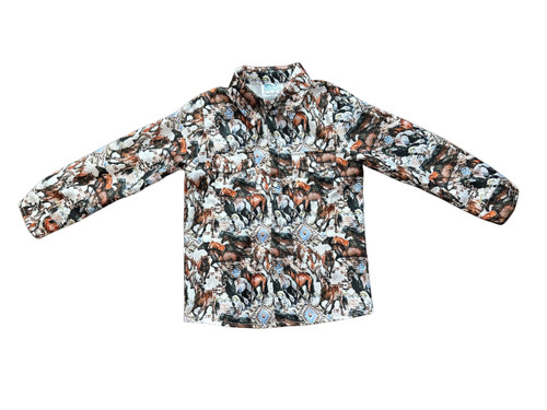Shea Baby Toddler Boys Multi Horse Print Long Sleeve Pearl Snap Shirt