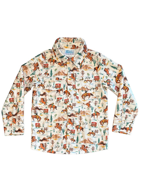 Shea Baby Toddler Boys White All Over Desert Horse Print Long Sleeve Snap Shirt