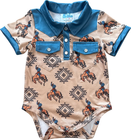 Shea Baby Infant Boys Beige Bronco Short Sleeve Western Polo Onesie