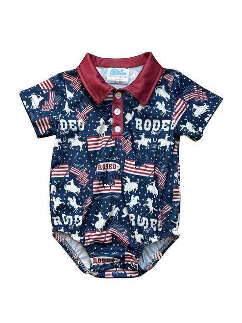 Shea Baby Infant Boys Navy USA Rodeo Short Sleeve Polo Onesie