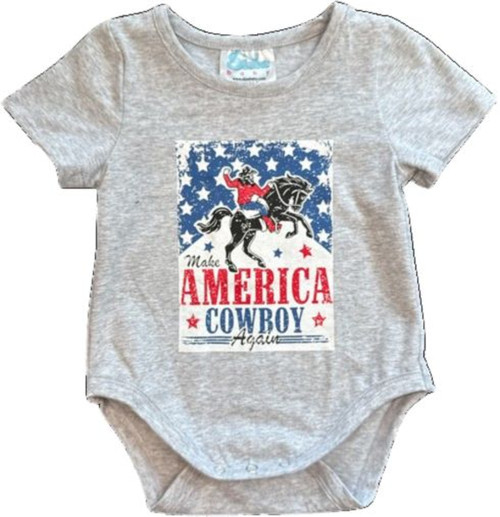 Shea Baby Infant Boys Heather Grey Make America Cowboy Again Horse Graphic Short Sleeve Onesie