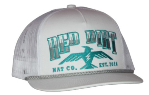 Red Dirt Hat Co Men's White with Teal Watch Me Fly Embroidered Logo Mesh Snapback Hat