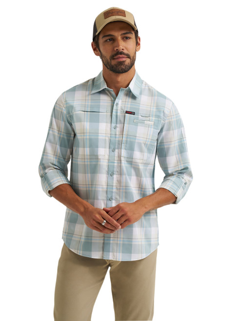 Wrangler Mens Plaid All Terrain Gear Hike to Fish Long Sleeve Shirt